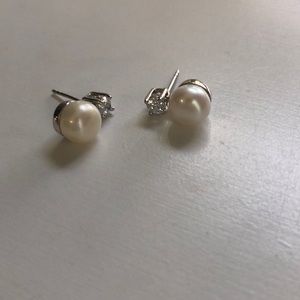 Diamond and pearl earrings